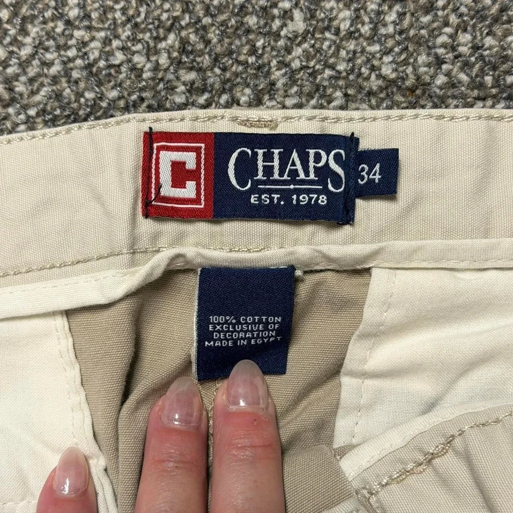 Chaps Mens Cargo Shorts Khaki Tan Cotton Twill Multi Pocket Size 34